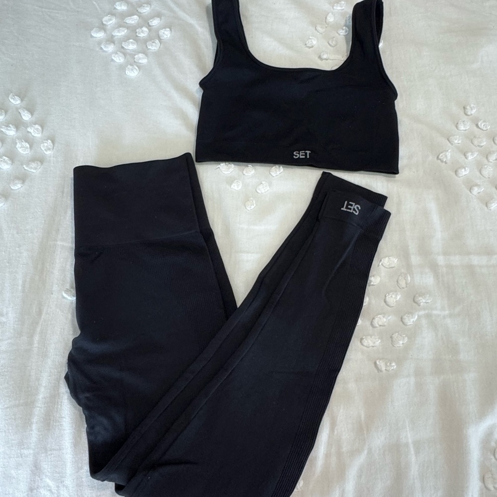 SET Active Black Ribbed Sportswear Top with White Logo